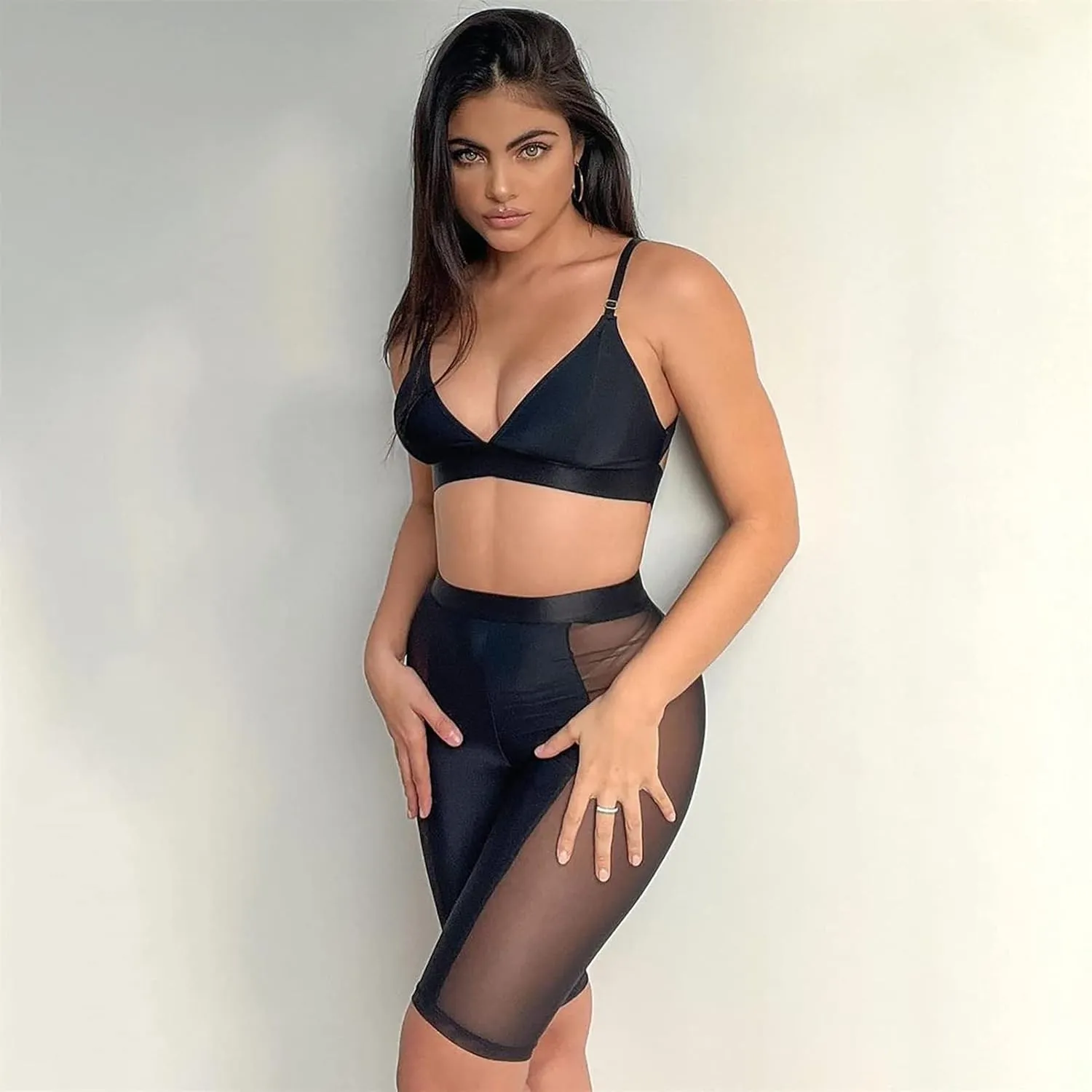Atyfuniby Womens Sexy High Waisted Mesh See Through Skinny Shorts Leggings Club Streetwear