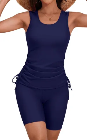 B2prity Tankini Swimsuits for Women Tummy Control Two Piece Bathing Suit Tank Top with Shorts Side Tie Swimwear