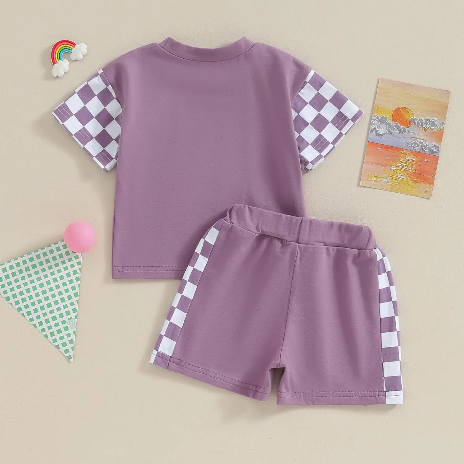 Baby Boy Girl Summer Outfits Checkerboard Short Sleeve T-Shirt Elastic Waist Shorts Set Toddler Checkered Outfit