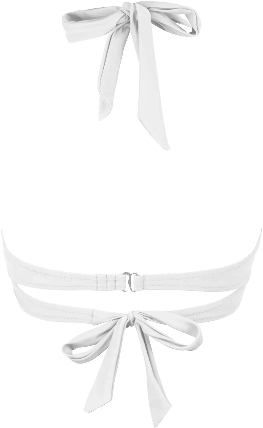 Balasami Women's Vintage 50s Halter Neck Tie Knot Back Soft Molded Padding Bikini Top Swimsuit Bathing Suit Tops Only