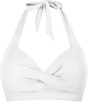 Balasami Women's Vintage 50s Halter Neck Tie Knot Back Soft Molded Padding Bikini Top Swimsuit Bathing Suit Tops Only