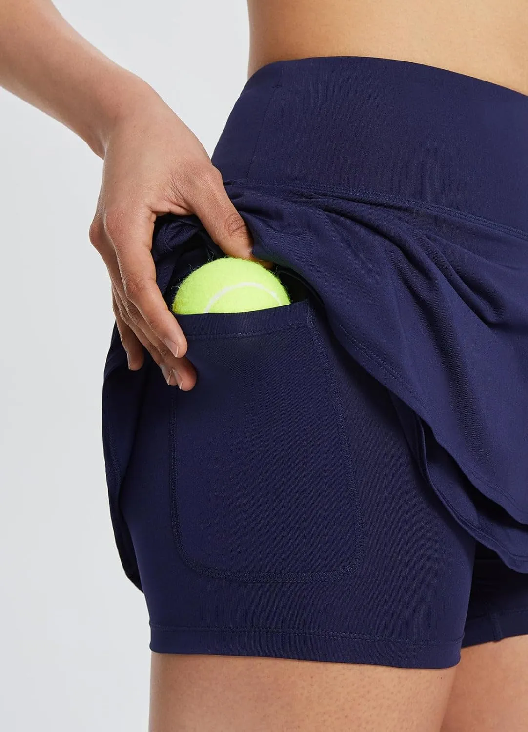 baleaf Women's 14" Tennis Skirts Golf Skorts with Pockets Pleated Mini Skirt Athletic Workout Liner Shorts Layered Ruffle
