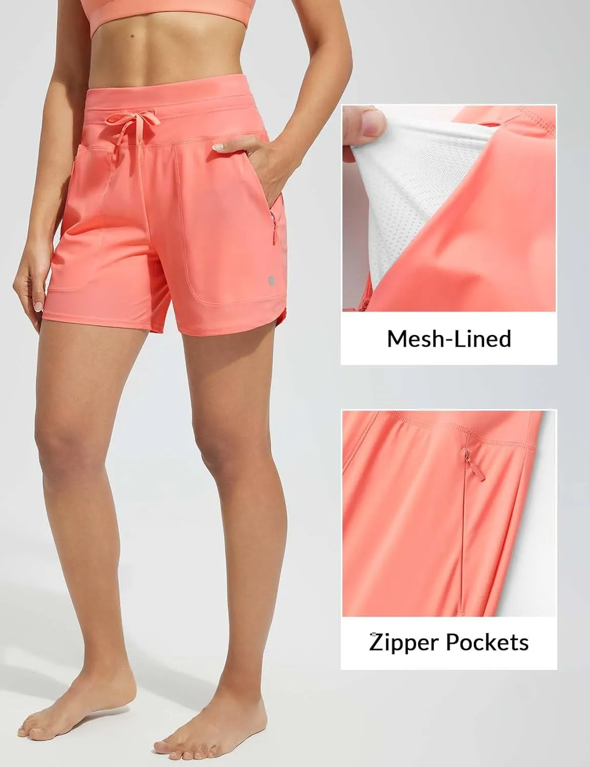 baleaf Women's 5" Swim Board Shorts High Waisted Quick Dry UPF 50  Swimsuit Swimming Bottoms with Boxer Liner Zipper Pockets