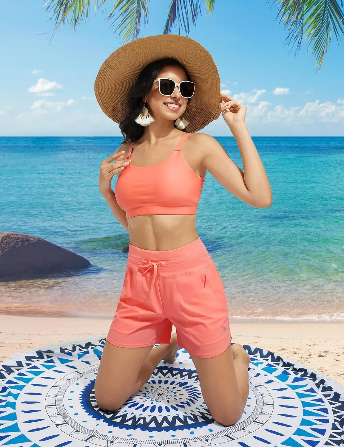baleaf Women's 5" Swim Board Shorts High Waisted Quick Dry UPF 50  Swimsuit Swimming Bottoms with Boxer Liner Zipper Pockets