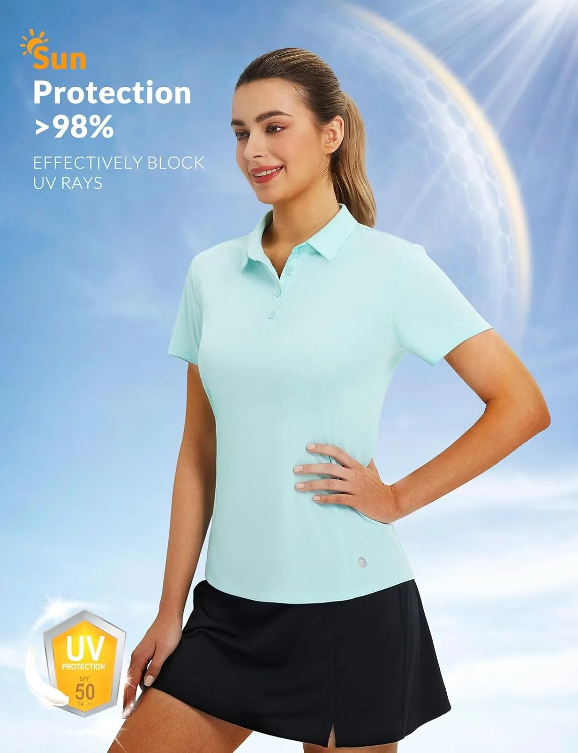 baleaf Women's Golf Shirts Polo Collared V Neck Shorts Sleeve Tennis Shirt Lightweight Quick Dry UPF50 