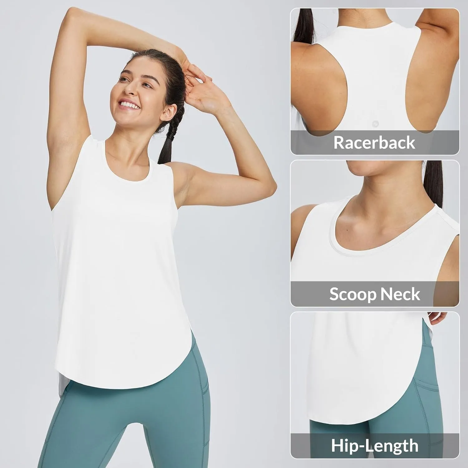 baleaf Women's Workout Tank Tops Loose Fit Racerback Top Sleeveless Shirts Lightweight Yoga Athletic Gym Running