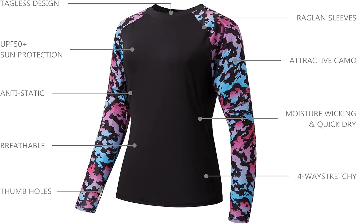 BASSDASH Womens UPF 50  UV Sun Protection T-Shirt Long Sleeve Fishing Hiking Performance Shirts