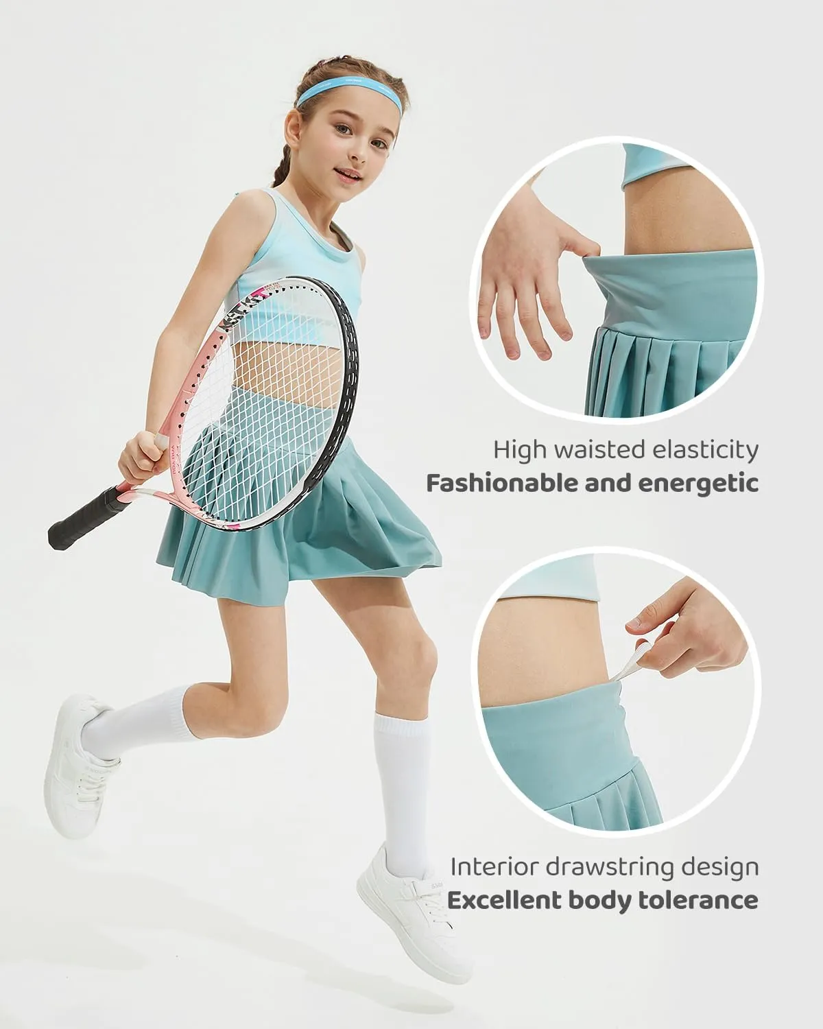 BebreezChic Girl's Tennis Skirt Athletic Pleated High Waisted Kid's Mini Skort Sport Uniform with Pockets Golf Running
