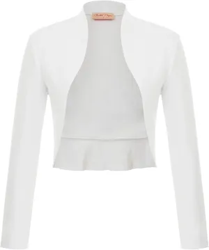 Belle Poque Women's Vintage Cropped Shrug Open Front Long Sleeve Ruffled Bolero Cardigan S-2XL