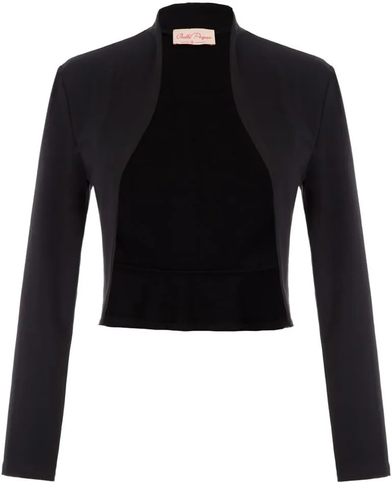 Belle Poque Women's Vintage Cropped Shrug Open Front Long Sleeve Ruffled Bolero Cardigan S-2XL