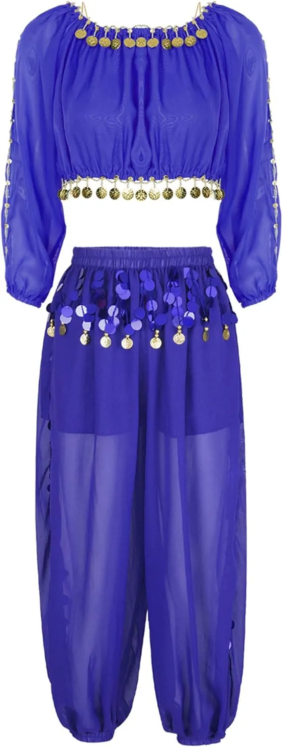 Belly Dance Costume for Women 2Pcs Dancing Outfits Crop Top Harem Pants with Built-in Shorts