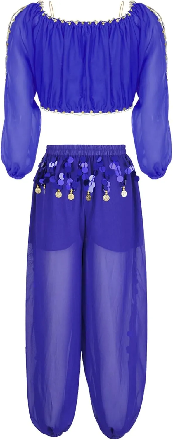 Belly Dance Costume for Women 2Pcs Dancing Outfits Crop Top Harem Pants with Built-in Shorts