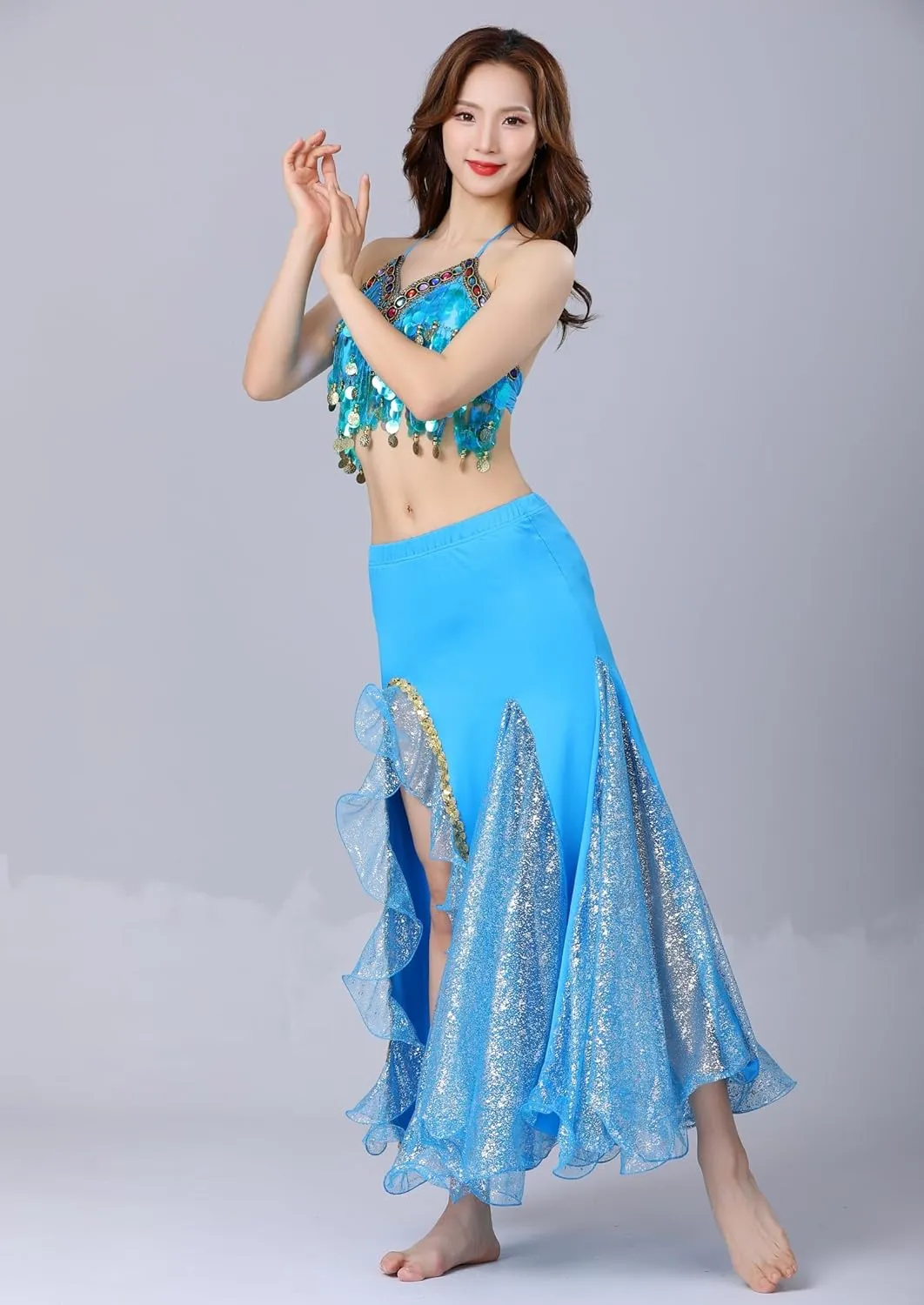 Belly Dance Skirt, Sequin Slit Dance Costume Outfit, Wrap Hip Skirts, Stage Performance Competition Skirt