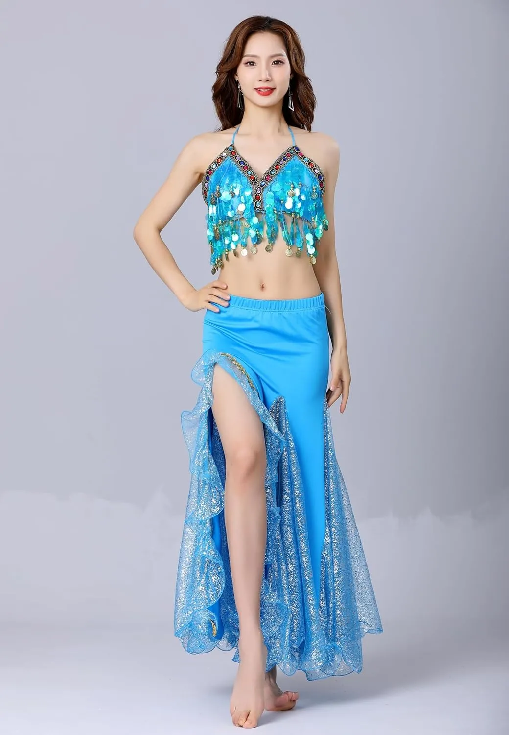 Belly Dance Skirt, Sequin Slit Dance Costume Outfit, Wrap Hip Skirts, Stage Performance Competition Skirt