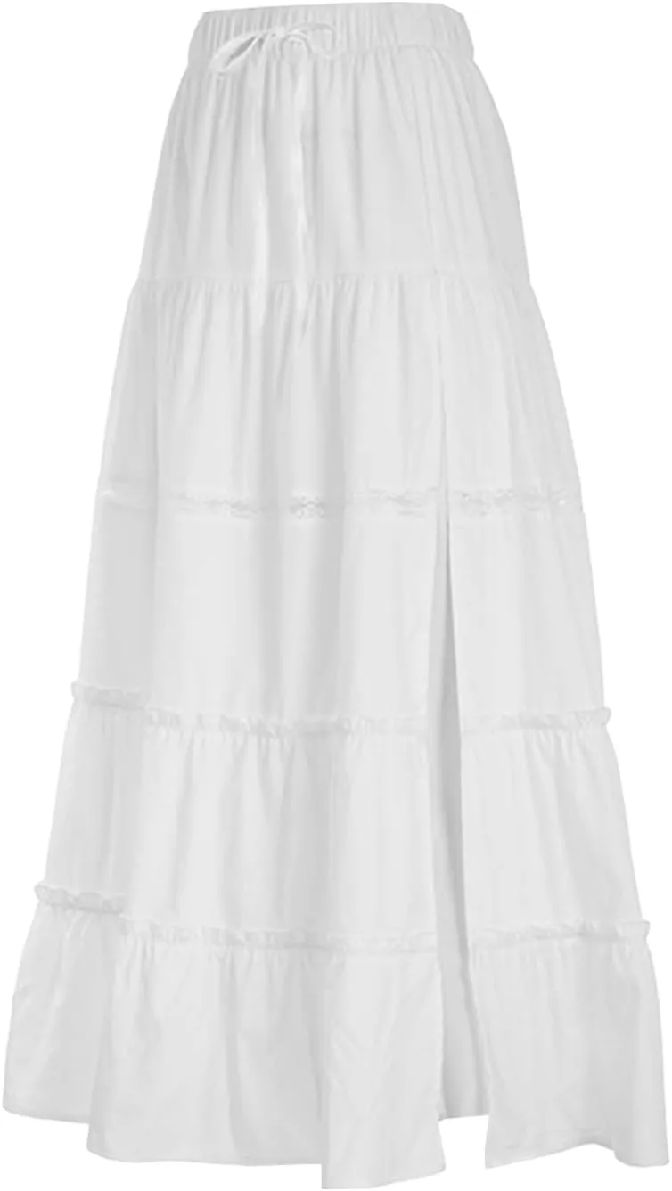 BHMAWSRT Womens Summer Long Skirts Y2K Fashion Elastic Waist Tiered A-Line Flowy Maxi skirt Long Beach Skirts