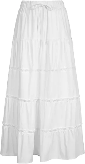 BHMAWSRT Womens Summer Long Skirts Y2K Fashion Elastic Waist Tiered A-Line Flowy Maxi skirt Long Beach Skirts