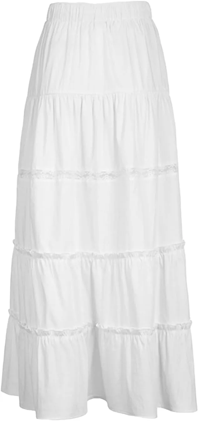 BHMAWSRT Womens Summer Long Skirts Y2K Fashion Elastic Waist Tiered A-Line Flowy Maxi skirt Long Beach Skirts