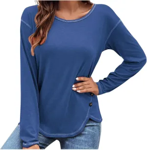 Blouses for Women Dressy Casual Long Sleeve Solid Pullover Side Split Fall Fashion Shirts 2024 Trending Now Tops