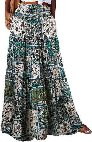 Boho Flowy Skirts for Women Maxi Floral High Waisted Tiered Long Skirts Ladies Casual Bohemian Summer Clothes 2025