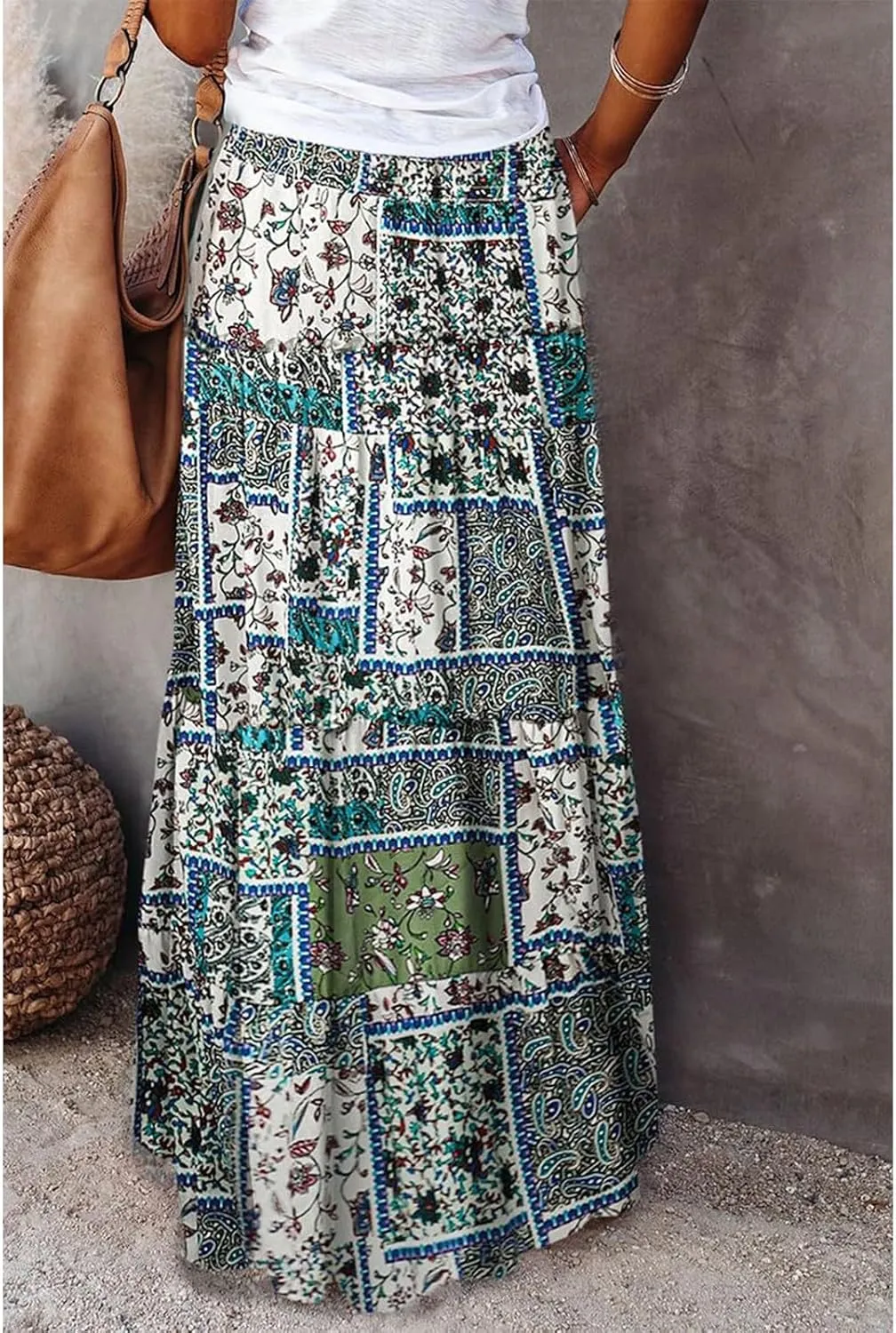 Boho Flowy Skirts for Women Maxi Floral High Waisted Tiered Long Skirts Ladies Casual Bohemian Summer Clothes 2025