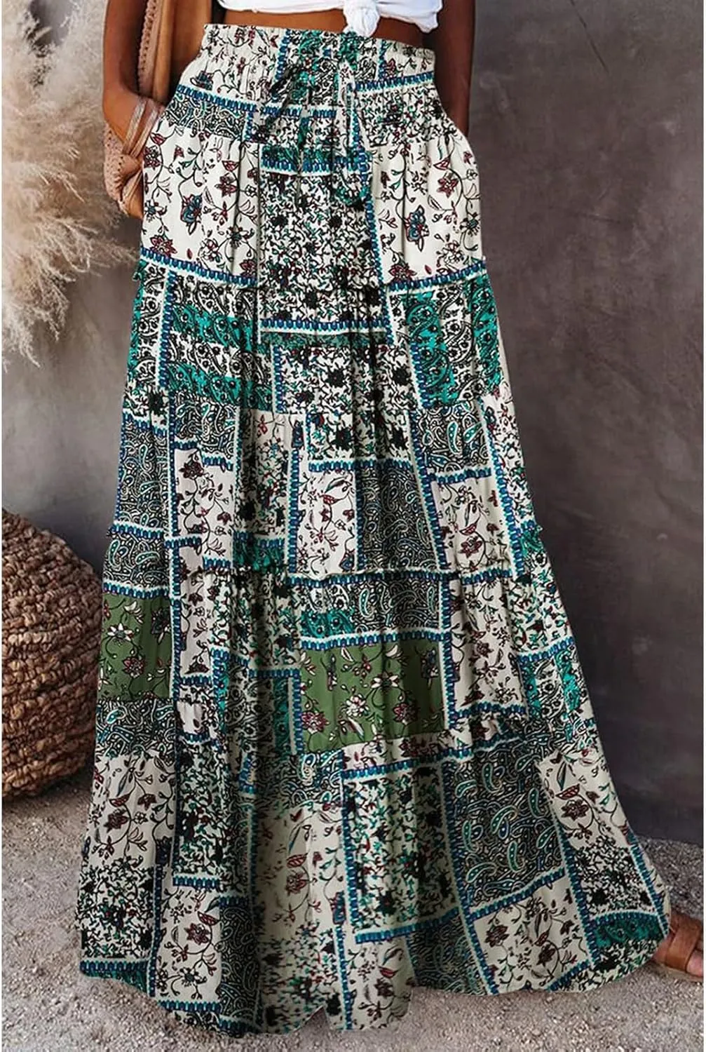 Boho Flowy Skirts for Women Maxi Floral High Waisted Tiered Long Skirts Ladies Casual Bohemian Summer Clothes 2025