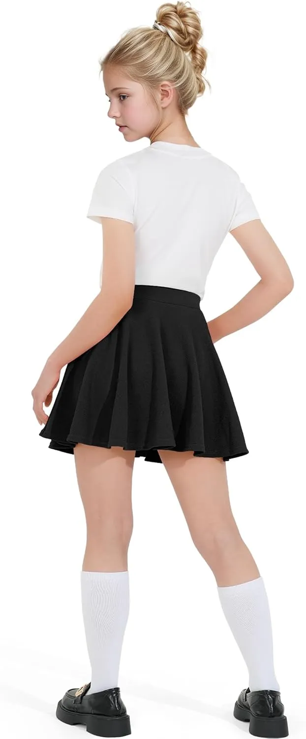 BOOPH Kids Girls Skirt Casual Mini Flare Plain Pleated Stretch Waist Skater Uniform Skirts
