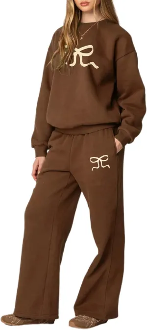 Bow Sweatsuits for Women Two Piece Tracksuit Graphic Oversized Hoodie Sweatshirt Sweatpants Sweat Set for Teen Girl