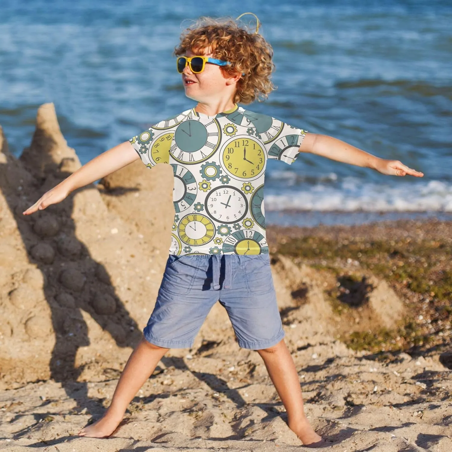 Boys Rash Guard Swim Shirts Quick Dry Short Sleeve UPF 50  Girls Rashguard Swimsuit