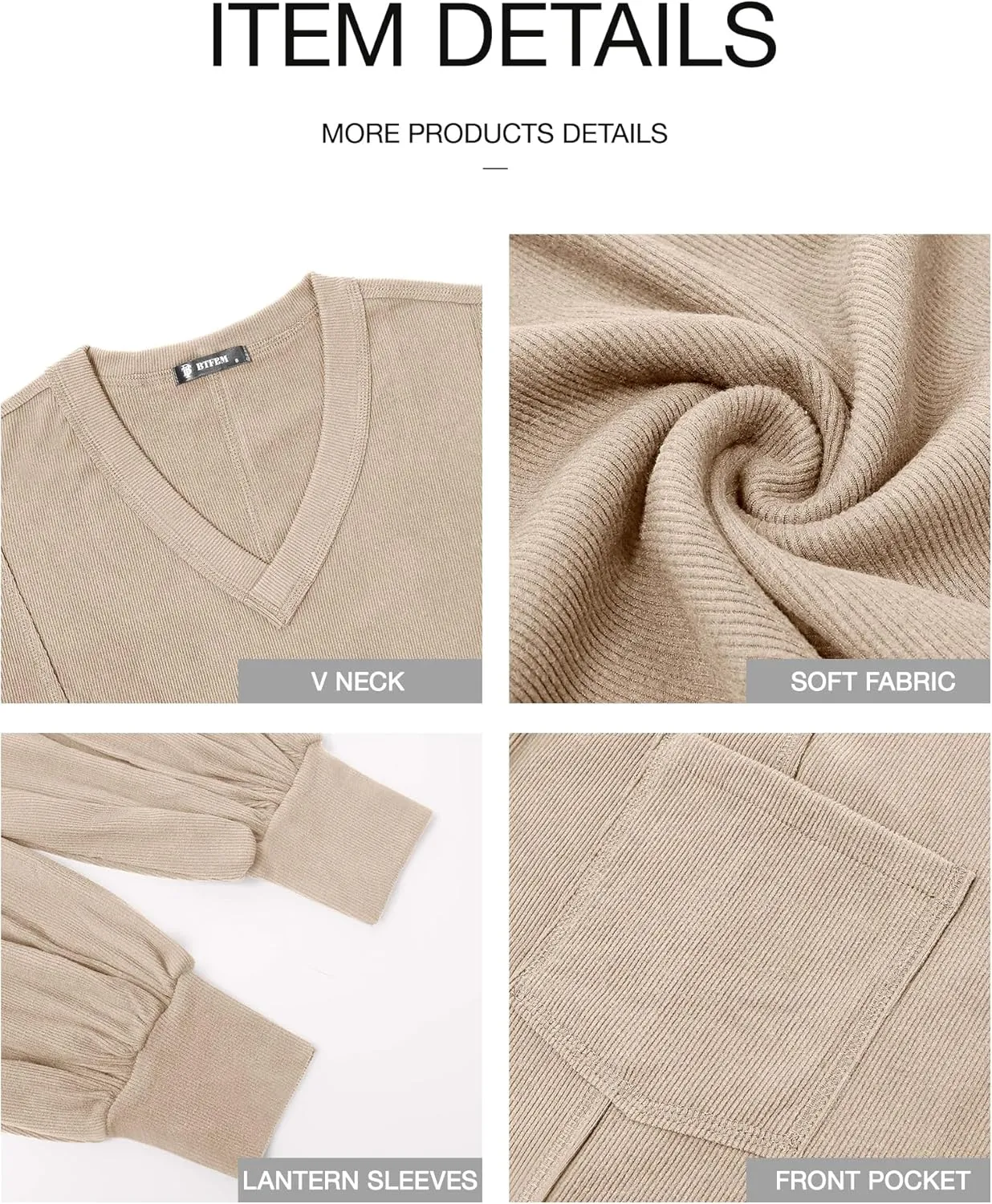 BTFBM Women's Ribbed Long Sleeve Tops 2025 Summer Spring Pullover Knit Casual V Neck Blouses Trendy Loose Fit Tunic Top