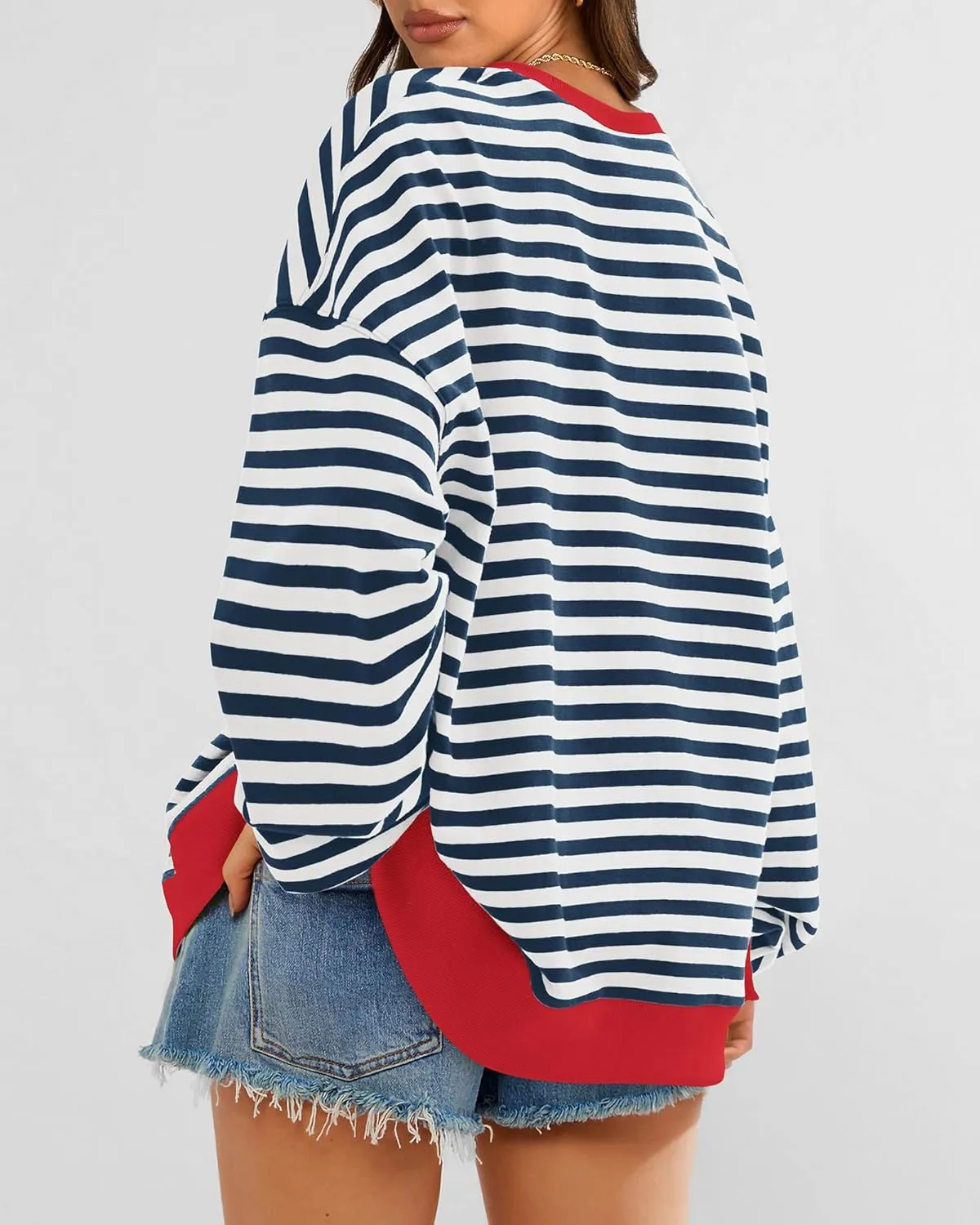 BTFBM Womens Striped Pullover Tops Spring Fall Clothes 2025 Long Sleeve Shirts Trendy Crew Neck Loose Y2K Sweatshirts