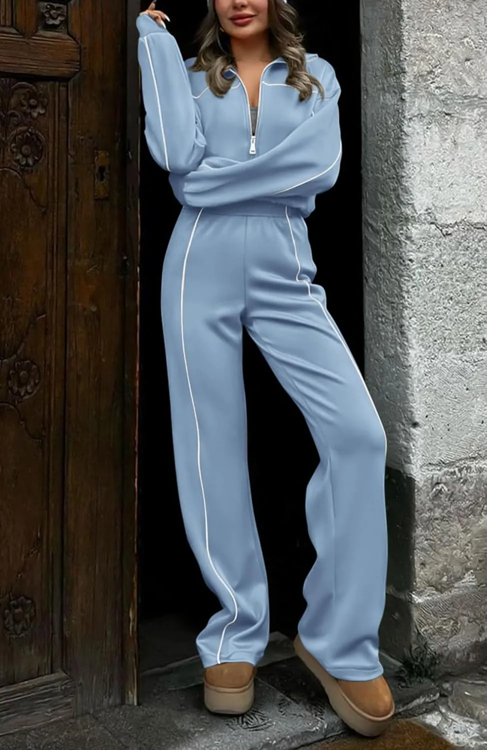 BTFBM Women's Two Piece Tracksuit Fall 2025 Long Sleeve Zip Up Sweatshirt Long Pants Outfits Jogger Sweatsuit Sets