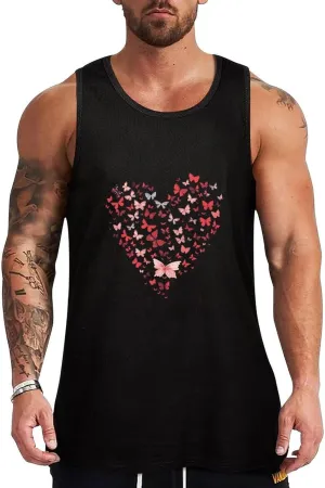 Butterfly Heart Mens Tank Top Cotton Undershirt Crewneck Sleeveless Shirt for Summer
