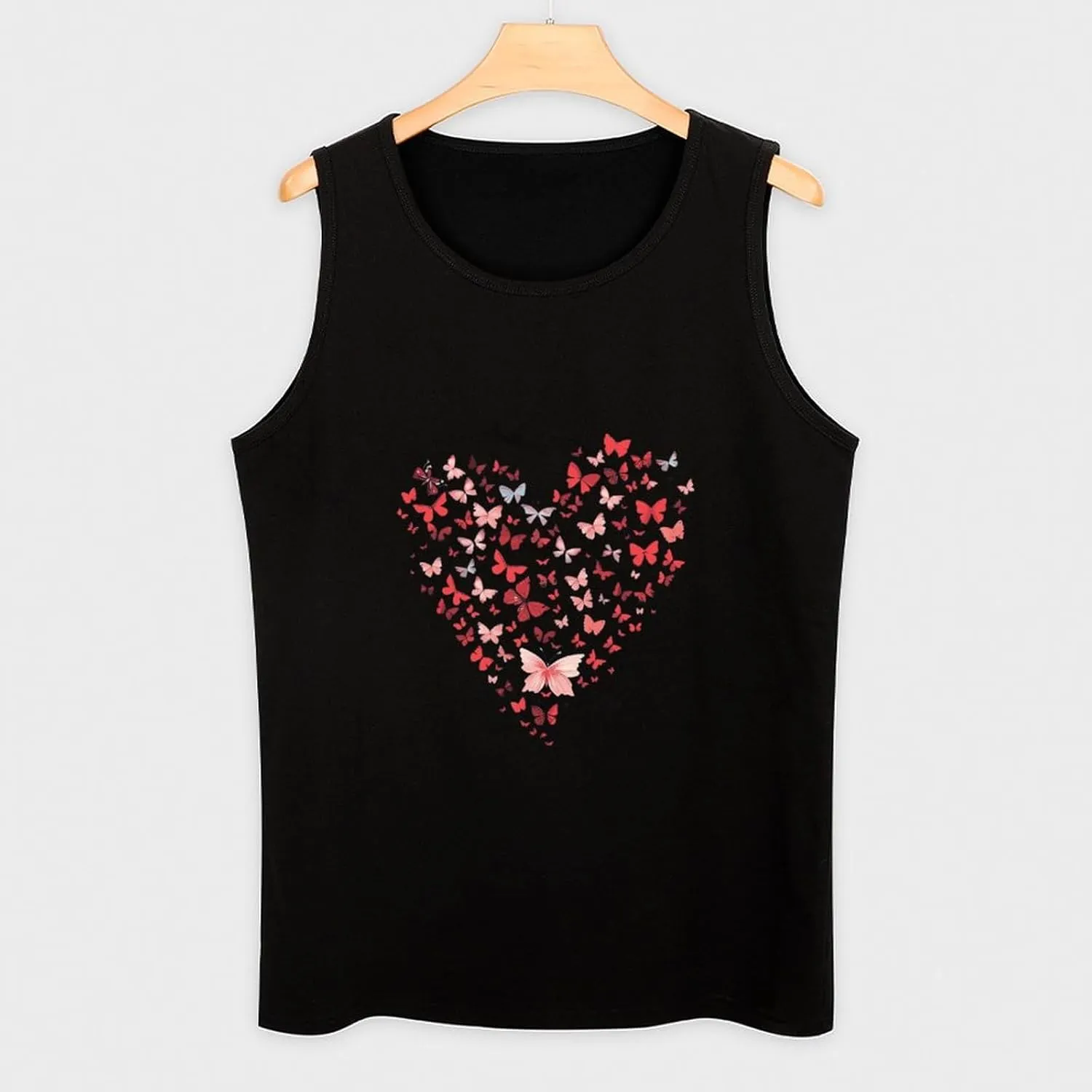 Butterfly Heart Mens Tank Top Cotton Undershirt Crewneck Sleeveless Shirt for Summer