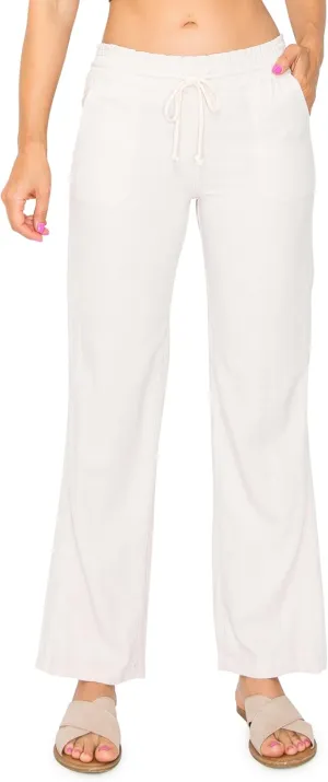 Cali1850 Women's Casual Linen Pants - 29", 32" Oceanside Drawstring Smocked Waist Beach Lounge Trousers with Pockets