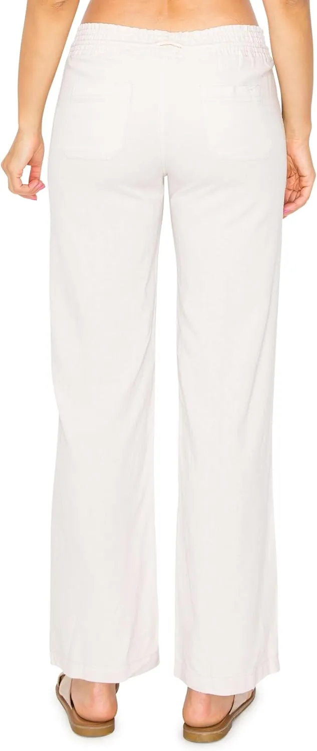 Cali1850 Women's Casual Linen Pants - 29", 32" Oceanside Drawstring Smocked Waist Beach Lounge Trousers with Pockets