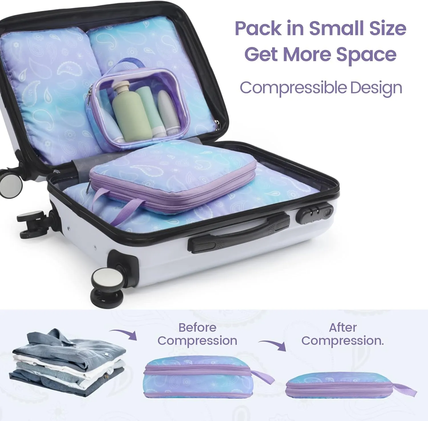 Cambond Compression Packing Cubes for Travel Women - Travel Bags Luggage Organizers Travel Essentials Compression Cubes for Travel Carry on Suitcases