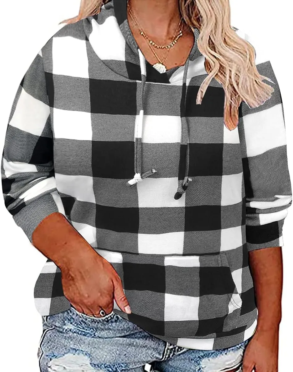CARCOS Plus Size Hoodies for Women Long Sleeve Pullover Shirts Drawstring Tops XL-5XL