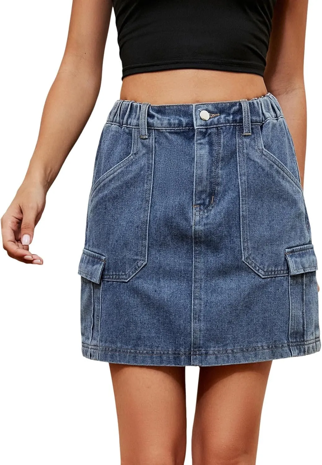 Cargo Womens Skirt Jean Mini Skirts for Women A Line Denim Dress High Rise Swing Skirt and Top Set for Women Elegant