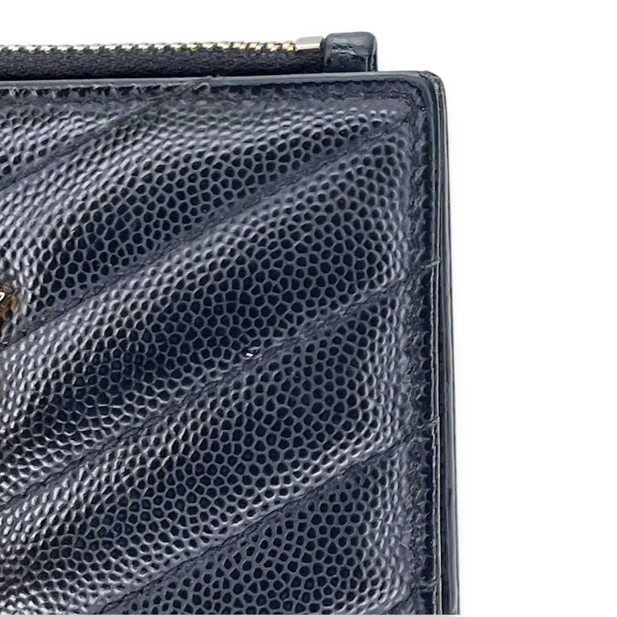 Cassandre Bi-fold Compact Zip Black Wallet in Caviar Leather, Gold hardware