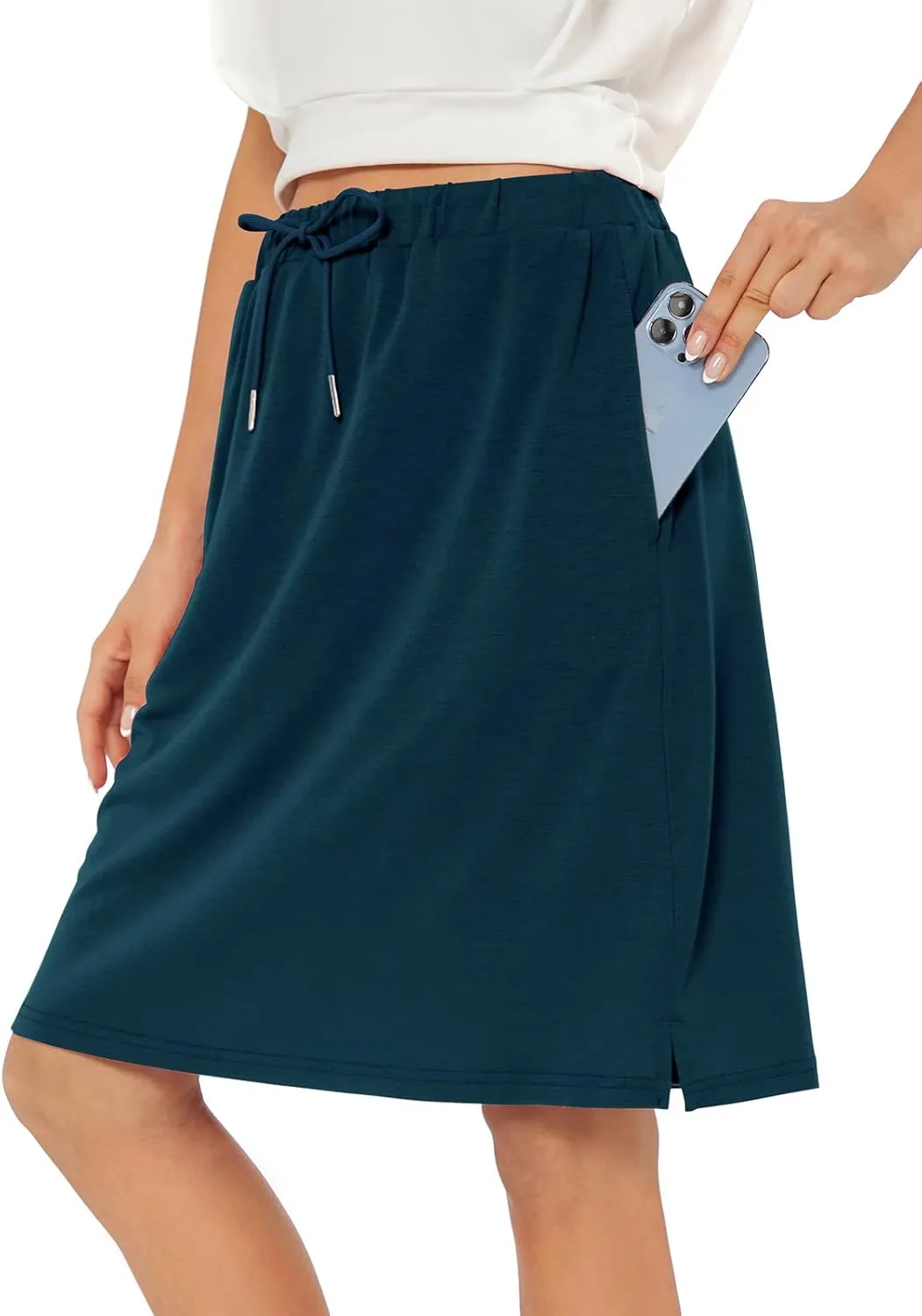 Century Star Tennis Skirts for Women with Pockets Golf Knee Length Skorts Athletic Sports Drawstring Waist Skirts with Shorts
