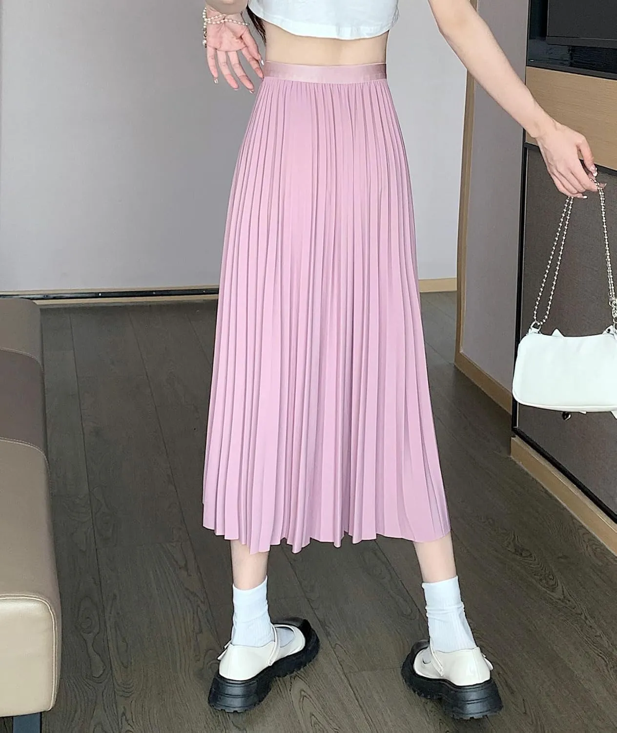 chouyatou Women's Asymmetrical Tulip Hem Party Dress Irregular Flowy Swing Accordion Pleated Midi Long Skirt