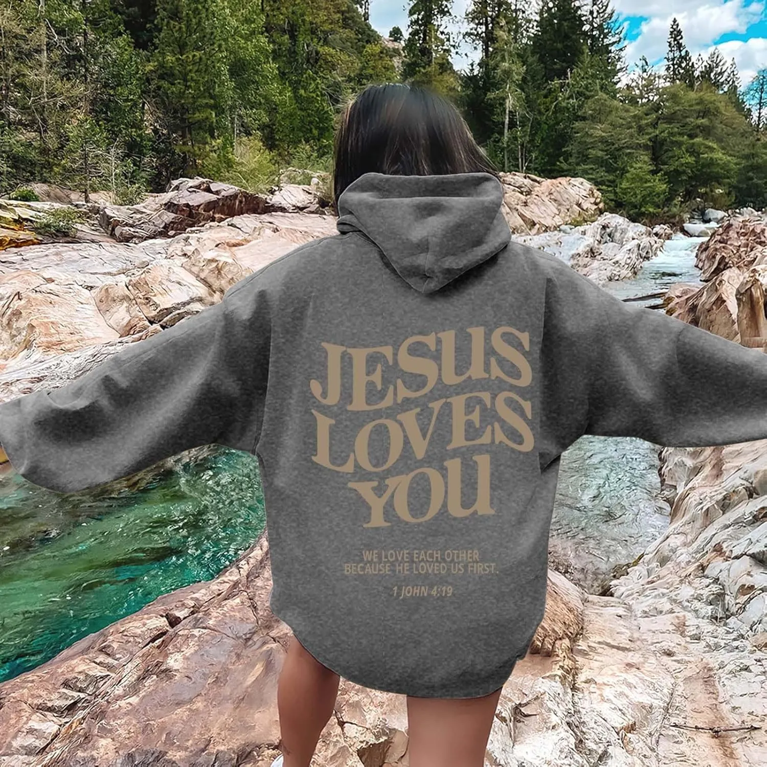 Christian Sweatshirt Women Jesus Loves You,Trust in The Lord Long Sleeve Letter Printed Hoodies