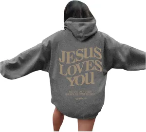 Christian Sweatshirt Women Jesus Loves You,Trust in The Lord Long Sleeve Letter Printed Hoodies