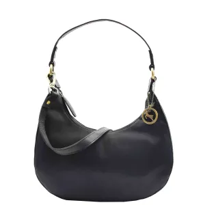 Classic Shoulder Hobo Real Leather Zip Bag GEMMA Black