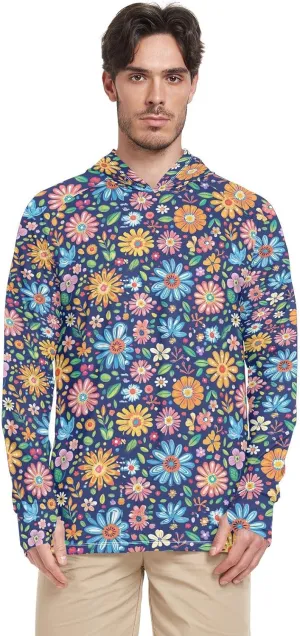 Colorful Flower Sun Protection Hoodies Long Sleeve Mens Sun Shirts UPF 50  Quick Dry UV Rashguard For Men Cooling Hoodies playeras manga larga para hombre trabajo