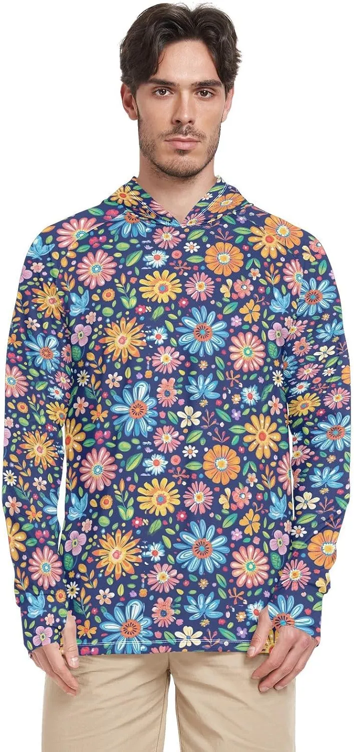 Colorful Flower Sun Protection Hoodies Long Sleeve Mens Sun Shirts UPF 50  Quick Dry UV Rashguard For Men Cooling Hoodies playeras manga larga para hombre trabajo