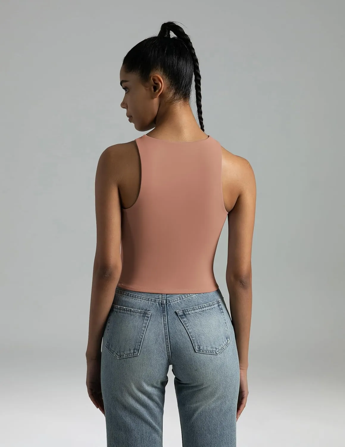 Colorfulkoala Women's High Neck Tank Tops Body Contour Sleeveless Crop Double Lined Yoga Shirts