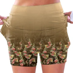 cooki Women's Tennis Skirts with Pockets Shorts High Waisted Floral Print Workout Golf Skorts Summer Casual Yoga Mini Skirt