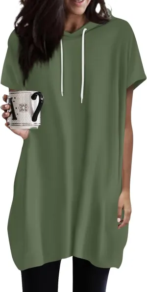 COTECRAM Womens Summer Oversized Hoodies Short Sleeve Casual Shirts Fashion Tunic Tops Lightweight Pullover with Pockets