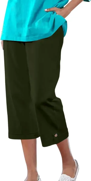 Cotton Linen Capri Pants for Women Wide Leg High Waisted Palazzo Capris Pants Lightweight Beach Straight Leg Trousers